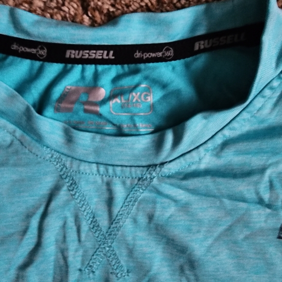 YXL Russell dri-power 360 ocean teal tshirt - Picture 4 of 5